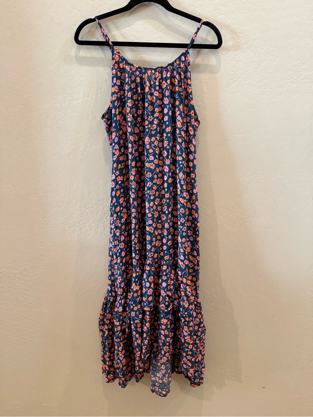 Universal Thread Navy Maxi Dress with Coral Pink Floral Print